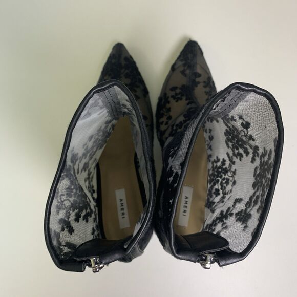 Ameri Vintage Sheer Embroidery Mesh Boots Black Floral Block Heel Size M US 7 - Picture 3 of 13